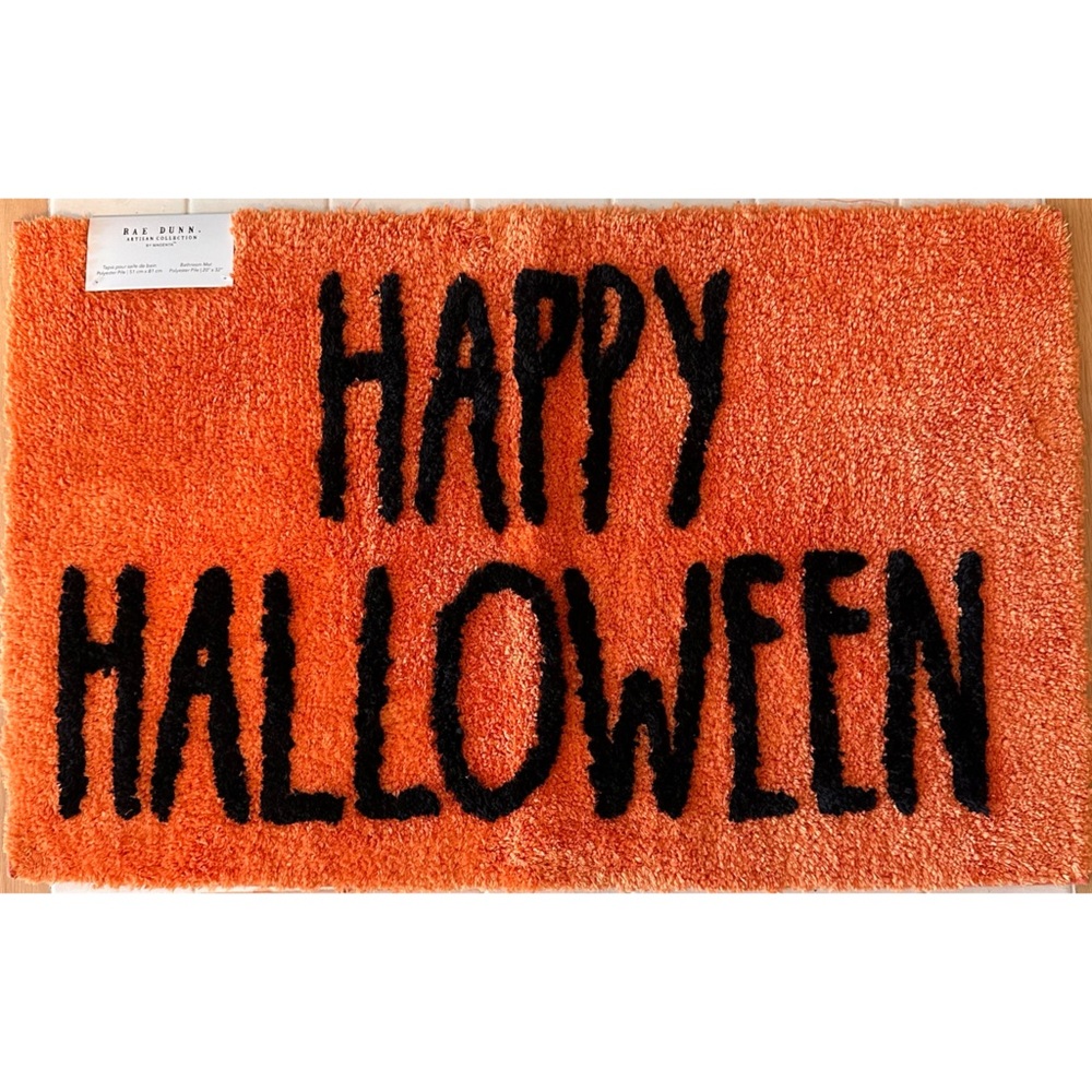 Rae Dunn Orange and Black HAPPY HALLOWEEN Bathroom Rug Mat BRAND NEW!!